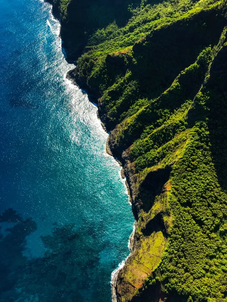 aerial view of na pali coast.